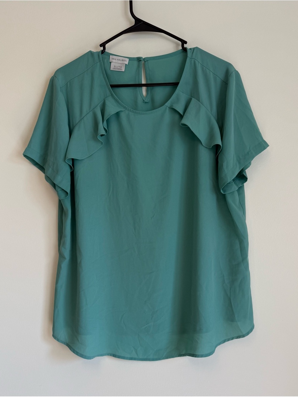 Van Heusen Teal Ruffle Short-Sleeve Blouse